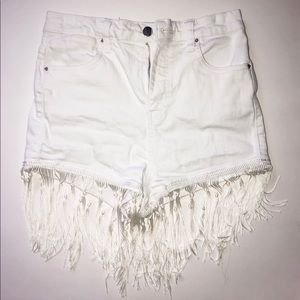 White Denim Fringe Shorts